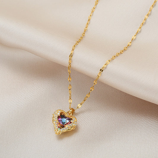 Collier pendentif coeur d'océan en cristal coloré pour femme