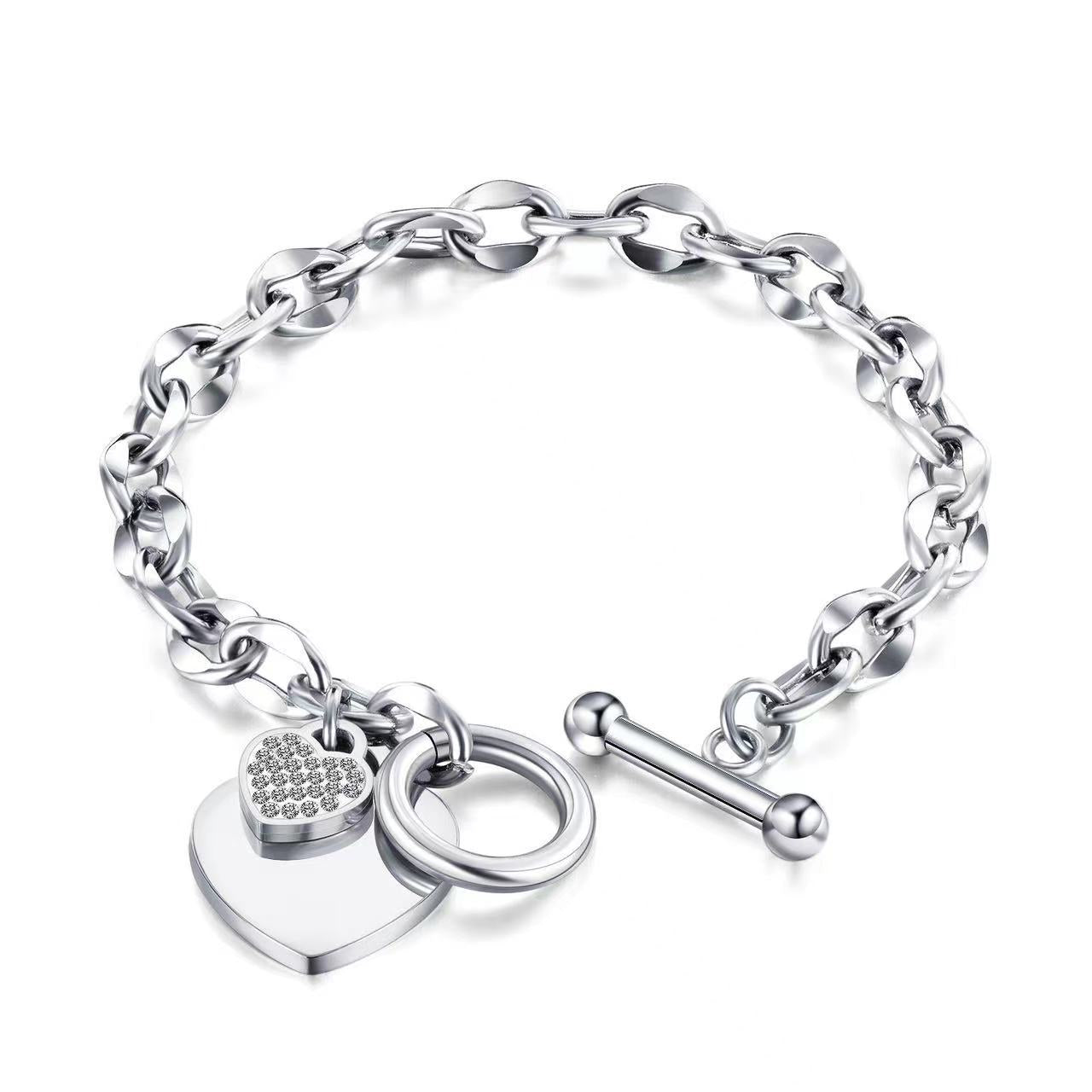 Stainless Steel Heart Pendant Bracelet