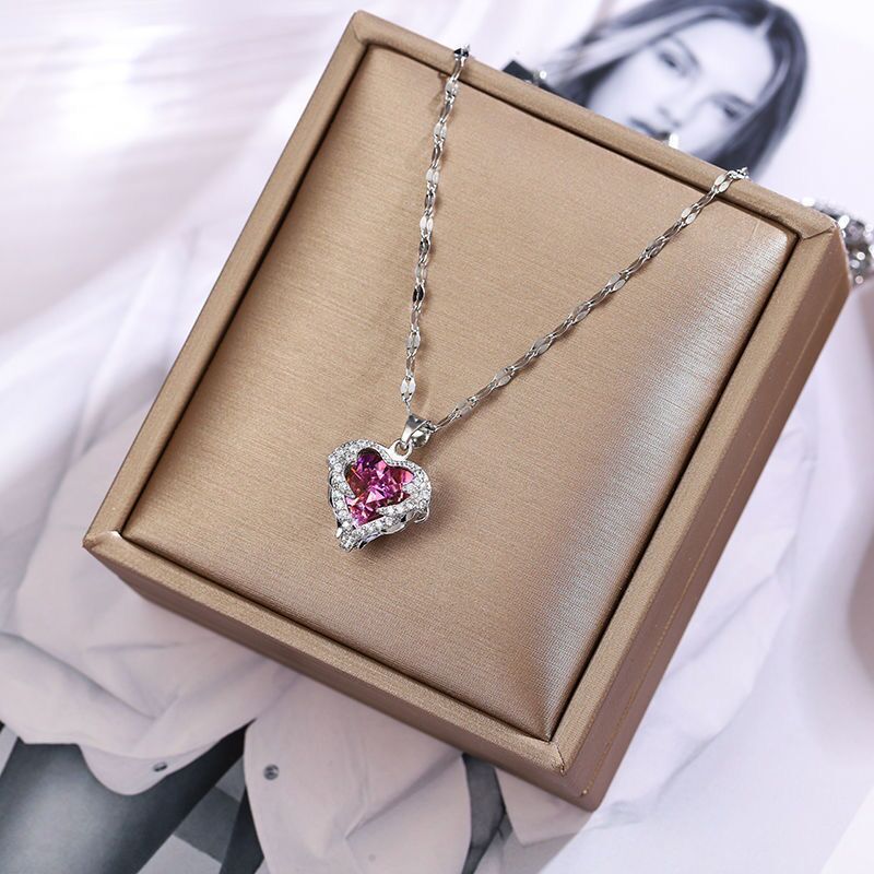 Collier pendentif coeur d'océan en cristal coloré pour femme