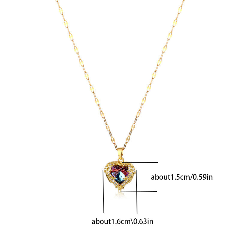 Collier pendentif coeur d'océan en cristal coloré pour femme