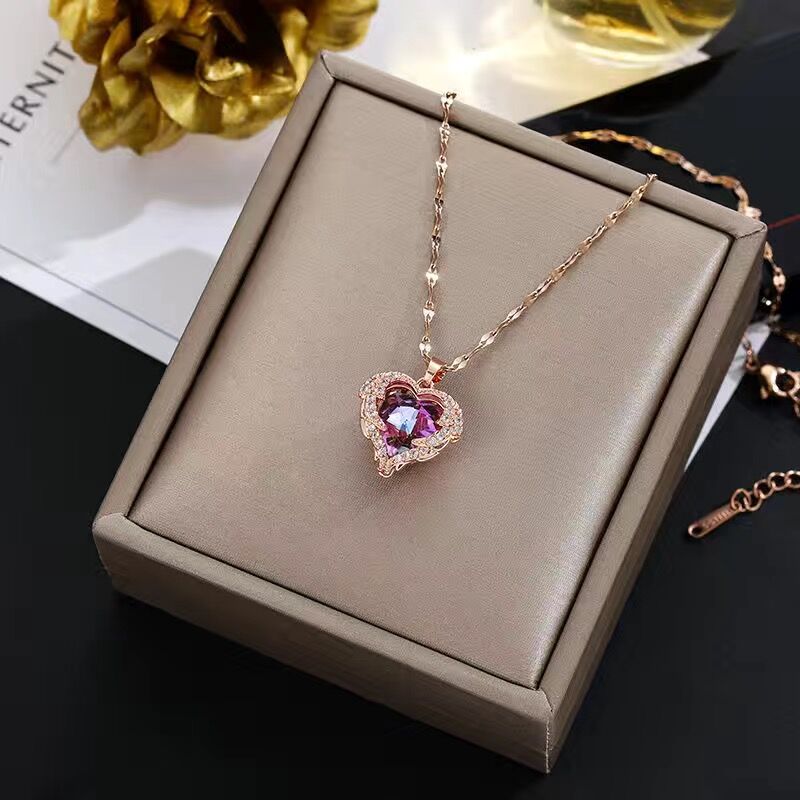 Collier pendentif coeur d'océan en cristal coloré pour femme