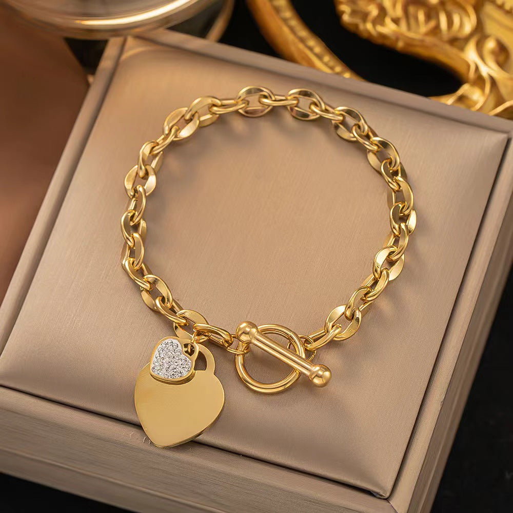 Stainless Steel Heart Pendant Bracelet