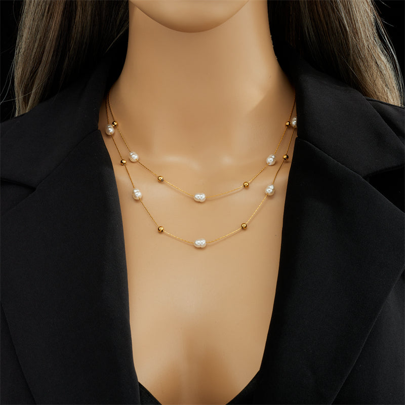 Collier double couche en acier inoxydable pour femme